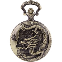 Tiong Lucky Dragon Taschenuhr Bronze Geprägt Big Dragon Klassisch Langlebig Taschenuhr mit Kette