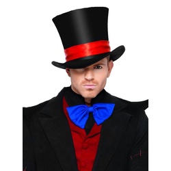 Leg Avenue Kostüm Schwarzer Zylinder mit rotem Hutband, Schicker Zylinderhut für Gentlemen oder Zirkusdirektoren schwarz
