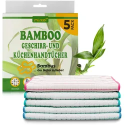 MUXEL Bambus Tücher - 5x Bambus Geschirrtücher - Extra saugfähiges Putztuch - Weiche Bambuslappen zum Polieren, Abtrocknen & Wischen - Nachhaltige