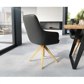 DeLife Esszimmerstuhl Zelia-Flex mit Armlehnen Echt-Leder Schwarz Holzgestell kantig Natur Taschenfederkern,