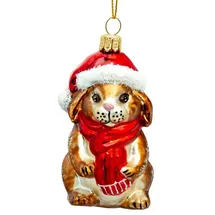 SIKORA BS711 Hase mit Weihnachtsmütze Christbaumschmuck Glas Figur Weihnachtsbaum Anhänger - Premium Line, Variante:braun