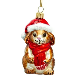 SIKORA BS711 Hase mit Weihnachtsmütze Christbaumschmuck Glas Figur Weihnachtsbaum Anhänger - Premium Line, Variante:braun