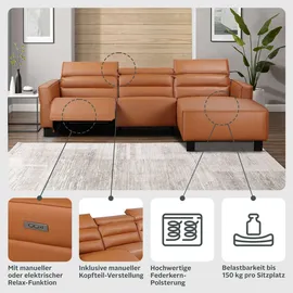Home Affaire Ecksofa HOME AFFAIRE "Carpari, L-Form, 263 cm, manuelle o. elektrische Relaxfunktion", grau (hellgrau), B:263cm H:97cm T:179cm, Sofas, Ecksofa, USB A/C und Kopfteilverstellung, Topseller