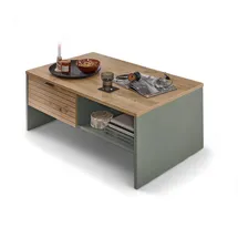 Innostyle Stella Trading INA Couchtisch in Schilfgrün, Artisan Eiche Optik FSC-Zertifiziert - Moderner Sofatisch mit Schubladen für Ihren Wohnbereich - 110 x 44 x 65 cm (B/H/T)
