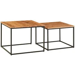 Kadima Design Industrie-Stil Wohnzimmertisch 2er Set, Holz & Metall, Quadratisch. 60x60x46 cm