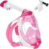 AQUASTIC Kai JR Schnorchelmaske Größe XS Full Face 180° Vision Air Circulation System Silicone Bottom Collar Anti-Vapor Valve Polycarbonat Sichtfenster Farbe Pink