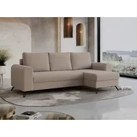 MKS MEBLE Ecksofa - L-Form Sofa mit Schlaffunktion - Wohnlandschaft L Form, Ecksofa mit Schlaffunktion und Bettkasten, Schlafsofa mit Bettkasten, Couch mit Schlaffunktion - Hellbraun Hugo