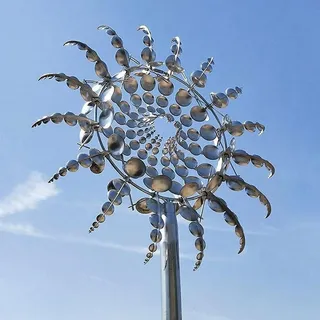MUNCHIN Einzigartige und magische Metall Windmühle, 3D Windbetriebene Kinetische Windrad Garten Metall, Rostfrei Gartenstecker Windspiel, für Terrasse Rasen und Garten Dekoration,Silver