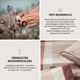 SCHIESSER Kris Kariert Beige-Rot 135 x 200 cm + 80 x 80 cm