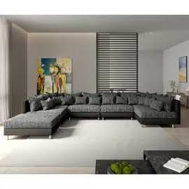 DeLife Wohnlandschaft Clovis XL Schwarz mit Hocker, Design Wohnlandschaften, Couch Loft, Modulsofa, modular