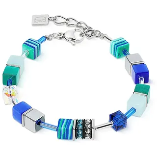 COEUR DE LION Armband Schmuck Edelstahl GeoCUBE® Duo Sparkling Ocean Würfelkette, 2710/30, Made in Germany - mit Swarovski® Kristall, Strassstein, Schmucksteinen blau|grau|schwarz