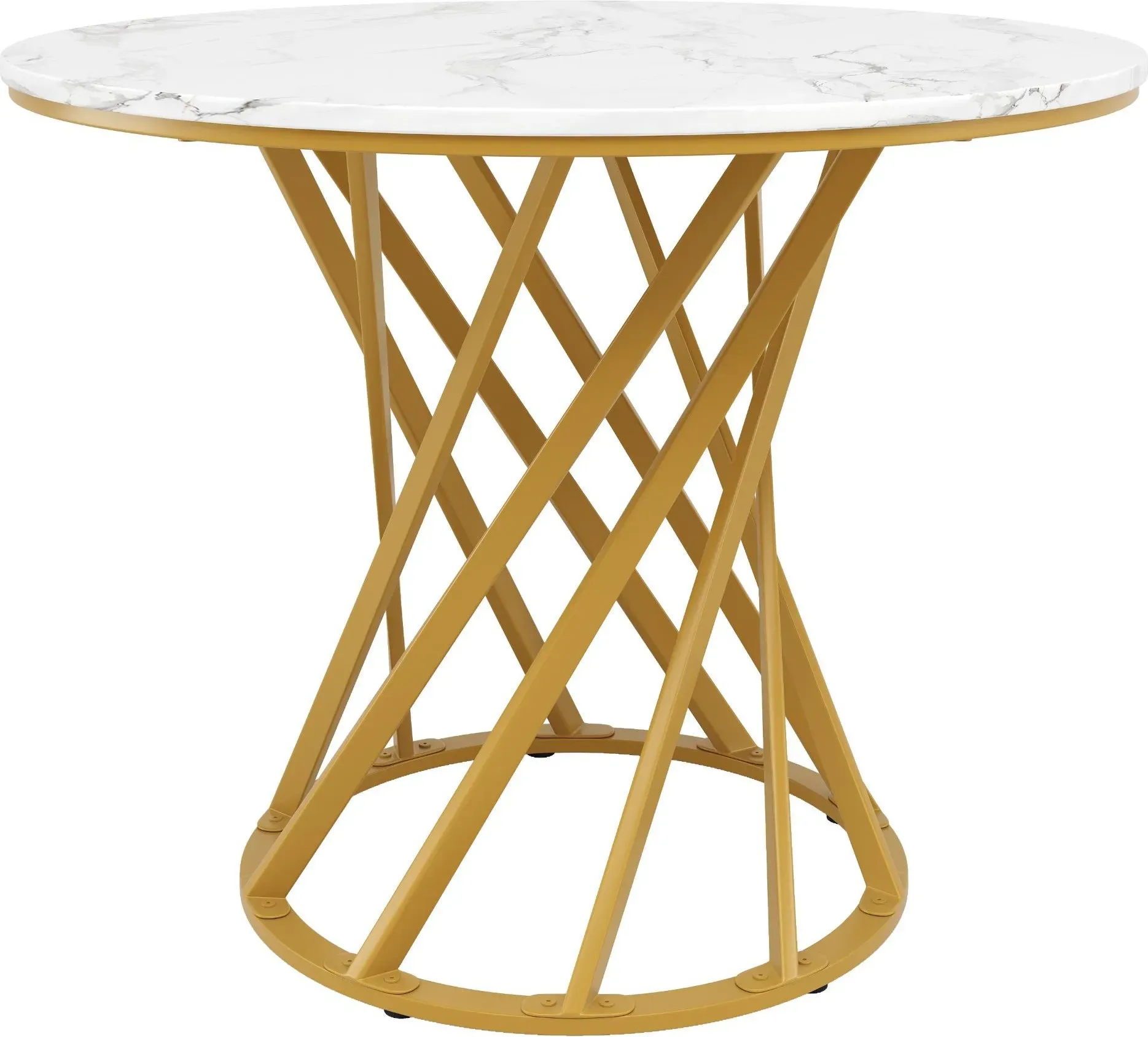 Runder Esstisch, Küchentisch mit MDF Tischplatte und Metall Tischbeine, 80x80x76 cm, Weiß+Gold