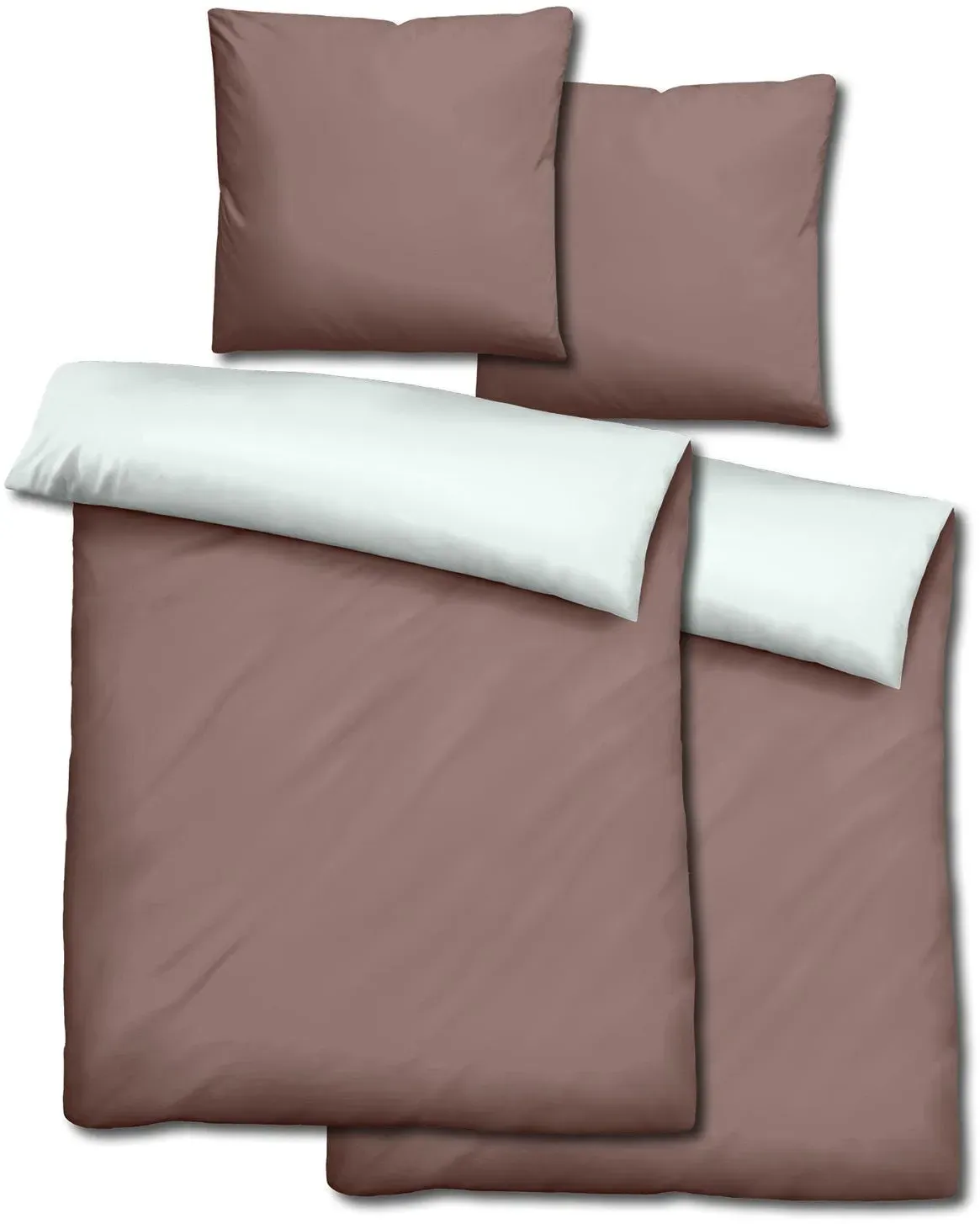 Doppelpack  Sleezzz® Renforcé Wendebettwäsche hellbraun/weiß 135 x 200 + 80 x 80 cm