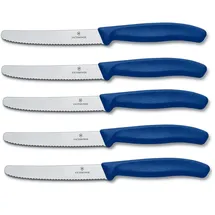 Victorinox Tafelmesser Swiss Classic | 5 Stück | Blau | extra scharfer Wellenschliff | Swiss Made | ideal auch als Brötchenmesser oder Tomatenmesser