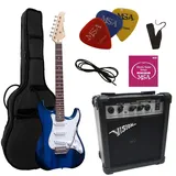 MSA ELEKTROGITARRE DUNKELBLAU TRANSPARENT - E-GITARRE - IM SET MIT 20WATT VERSTÄRKER - TASCHE - BAND - SAITEN - 3xPIK