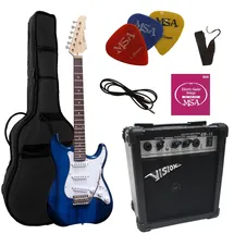 MSA ELEKTROGITARRE DUNKELBLAU TRANSPARENT - E-GITARRE - IM SET MIT 20WATT VERSTÄRKER - TASCHE - BAND - SAITEN - 3xPIK