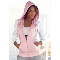 Bench. Loungewear Kapuzensweatjacke BENCH. LOUNGEWEAR Gr. 36/38, rosa (rosa-weiß) Damen Sweatjacken mit farblich abgesetzten Ärmeln, Loungeanzug