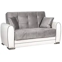 Dmora Schlafsofa Pablito, Eck-Container-Schlafsofa aus Kunstleder und Stoff, 163x84h91 cm, Weiß und Grau