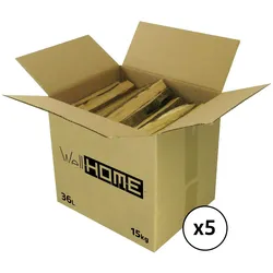 WellHome - 5er Set Brennholzkisten 75Kg (5x15Kg) trockenes Buchenholz für Kamine und Grills