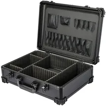 HMF Werkzeugkoffer leer mit 17 Einsteckfächern und 5 Trennwänden schwarz 46 x 33 x 15 cm
