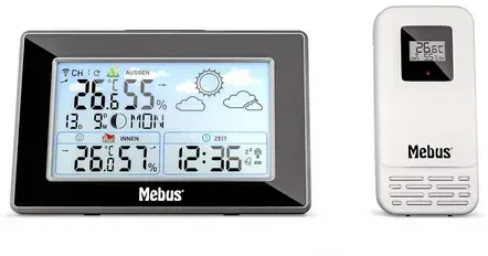 Mebus Funk-Wetterstation mit Innen- & Außentemperatur - schwarz/weiß
