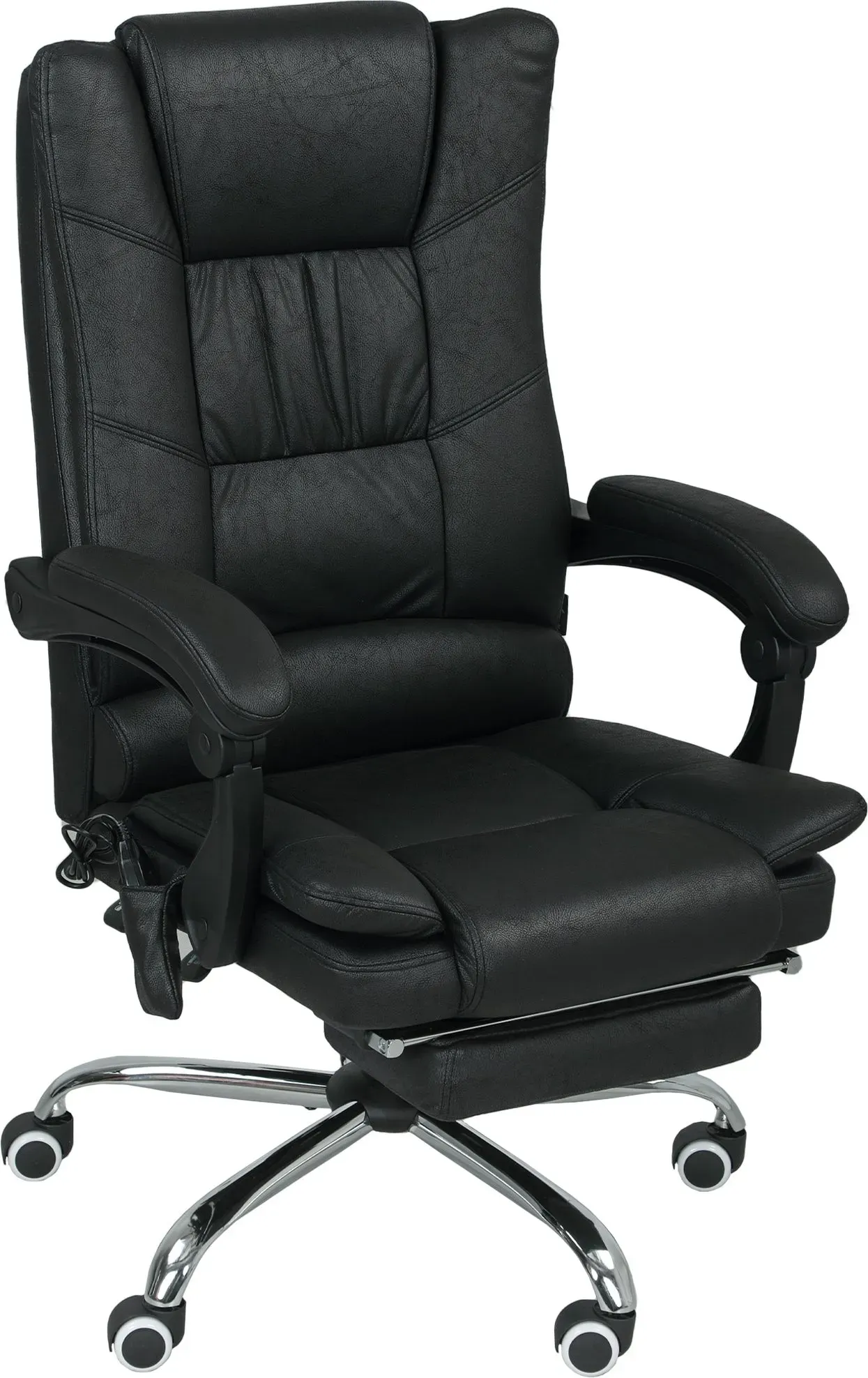 Vinsetto Bürostuhl mit Vibrationsmassage Ergonomischer Chefsessel mit Lendenwärmer, Liegefunktion, Fußstütze, Höhenverstellbar Schreibtischstuhl, Drehstuhl mit Seitentasche, Schwarz   Aosom