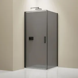 Bernstein Eckdusche mit Drehtür rechts 80 x 90 cm Schwarz/Grau 8 mm Nano Glas NT416