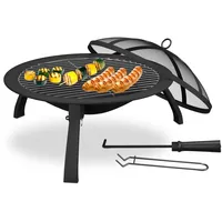 Relaxdays Feuerschale, Ø Schale 51 cm, klappbare Beine, Grillrost, Funkenschutz, Schürhaken, Feuerstelle Garten, schwarz
