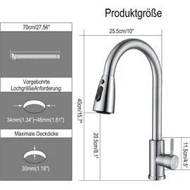 luxuskollektion Ausziehbarer Wasserhahn Küche Hochdruck Silber