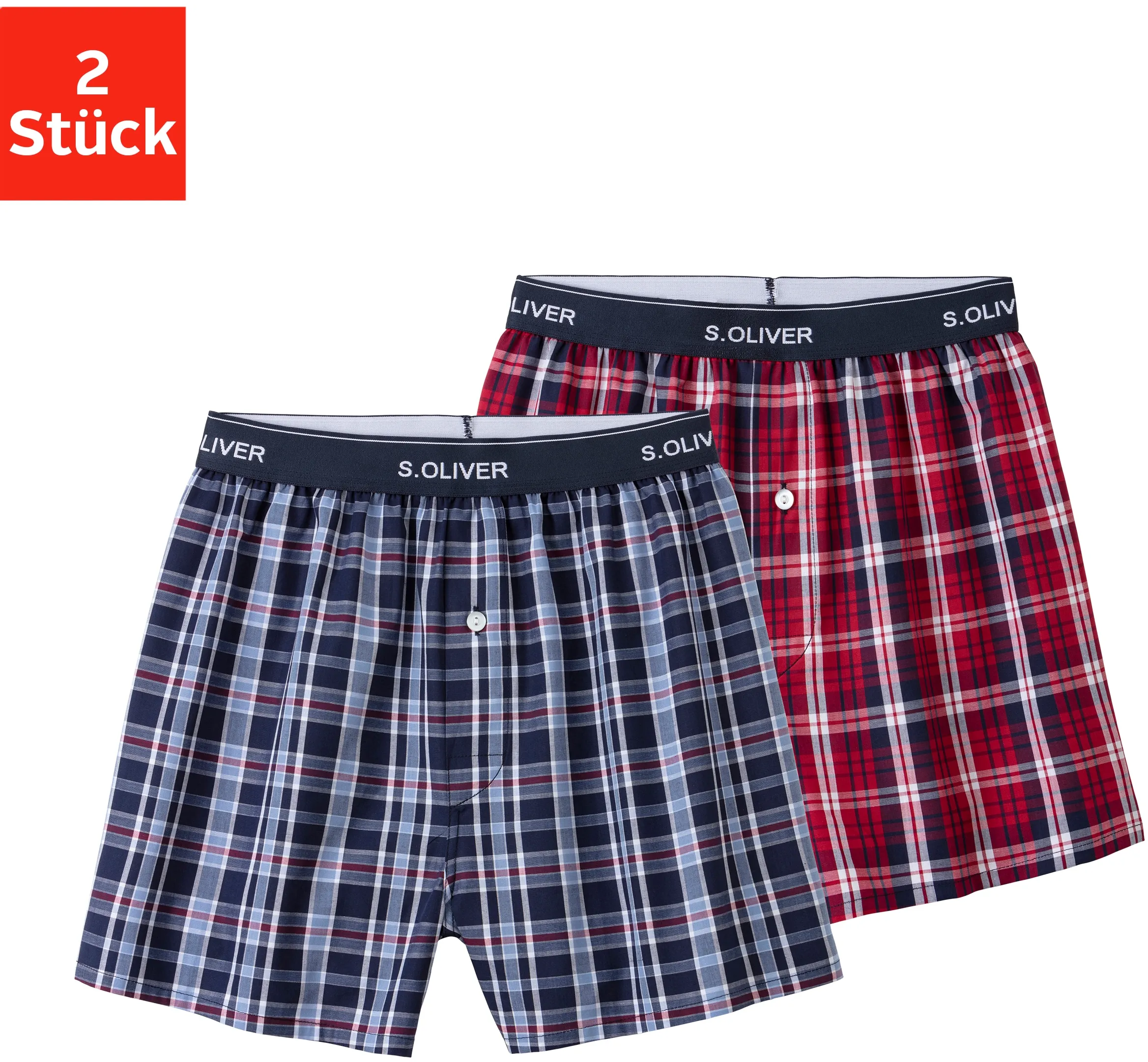 Webboxer S.OLIVER, Herren, Gr. 4, bunt (blau, kariert, rot, kariert), Webqualität, Obermaterial: 100% Baumwolle, kariert, Unterhosen, mit Logo Webbund