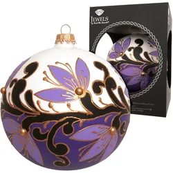 Krebs Glas Lauscha Jugendstilkugel, Weiß & Violet, 10cm