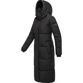 Navahoo Damen langer Wintermantel warmer Steppmantel mit 2-Wege-Reißverschluss und verstellbarer Kapuze Taublüte XIV Black Gr. 5XL - 5XL