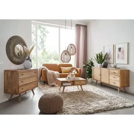 FineBuy Couchtisch  Braun  Massivholz/Rattan  90 x 40 x 45 cm