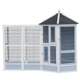 Dehner Lieblinge Vogelvolieren-Set Santorini, mit Freigehege, weiß/blau, ca. B236,4/H180/T132 cm, Weiß, Hellblau, Dunkelgrau