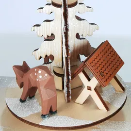 Brubaker 3D Lichterbogen - LED Schwibbogen - Winterlandschaft 2025 - Weihnachtsbeleuchtung aus Holz Natur - 37 x 46 x 10 cm - Handbemalte Figuren