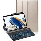 YHFZR Tastatur Hülle für Samsung Tab A8 2021, [Deutsches QWERTZ] Slim Hülle mit 7 Farben Beleuchtung Kabellose Tastatur mit Schützhülle für Samsung Galaxy Tab A8 SM-X200/205 10,5 Zoll, Gold