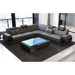 Sofa Dreams Ecksofa Ledercouch Sofa Leder Ragusa L Form Ledersofa, Couch, mit LED, Designersofa grau|schwarz