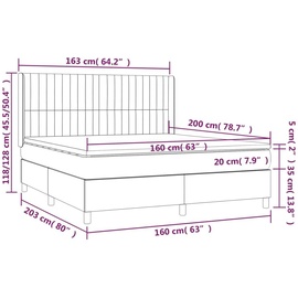 vidaXL Boxspringbett mit Matratze Hellgrau 160x200 cm Stoff