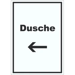 Dusche Aufkleber mit Text und Richtungspfeil links waschen Hygiene hochkant A5 (148x210mm)