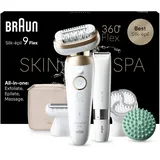 Braun Silk-épil 9 Flex SkinSpa All-in-One Set, Epilierer Damen / Haarentferner für langanhaltende Haarentfernung, Ladyshaver, Mini-Rasierer für den Körper, 9-481 3D, Gold, Weiß, Bikini, 0,5 mm, Akku, Deutschland