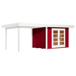 Weka 28 mm Designhaus 126 B mit Anbau -645 x 240 cm-rot - 50 % Rabatt auf Dacheindeckung