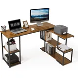 Mondeer Eckschreibtisch drehbarer Computertisch 135.5 x 110 x 75.5 cm, Braun