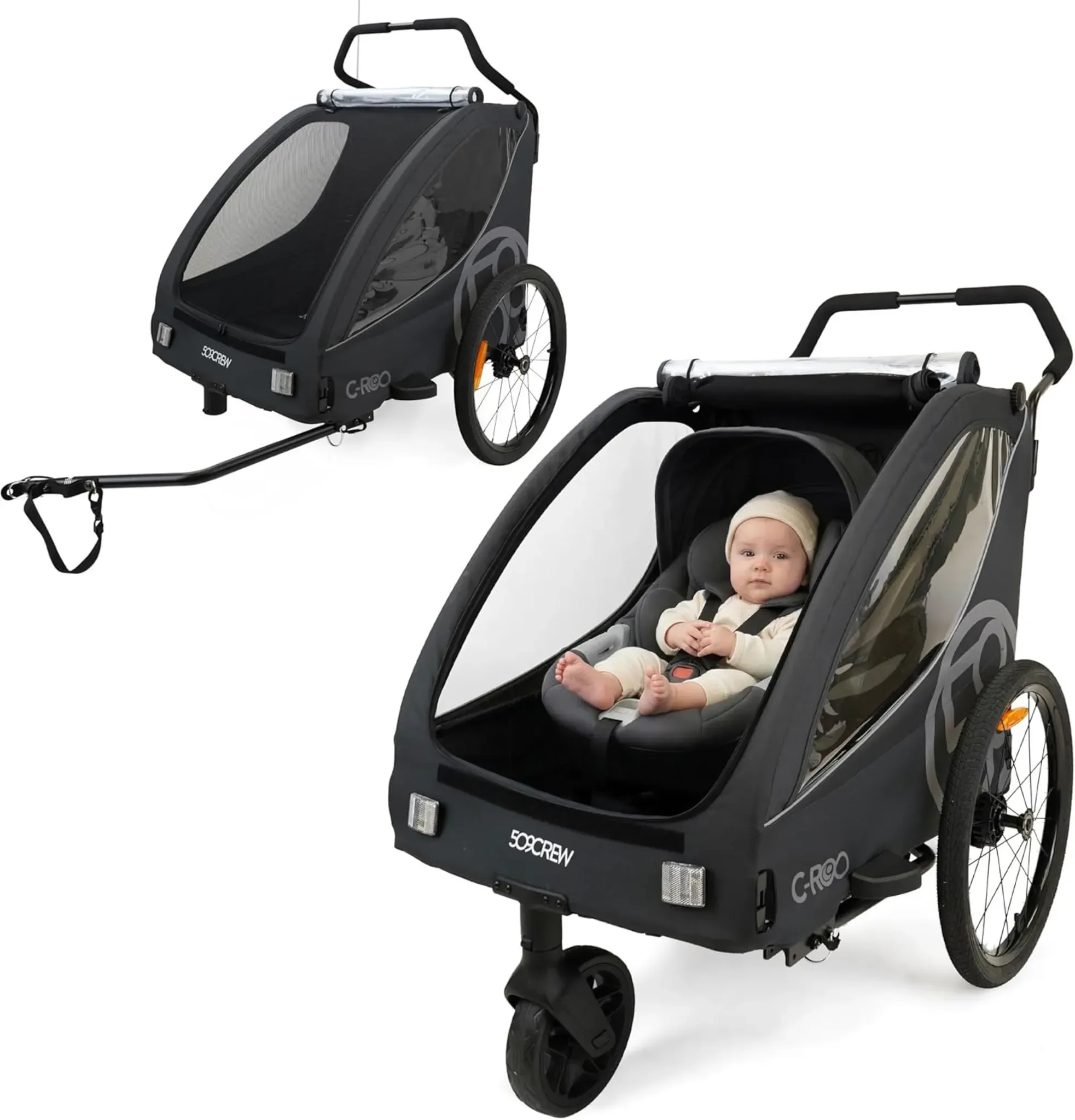 509 C-ROO Kinderfahrradanhänger nachtgrau, 2-in-1 Fahrradanhänger