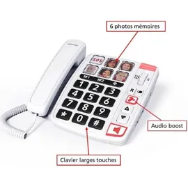 Swissvoice Xtra 1110 Schnurgebundenes Seniorentelefon Foto-Tasten, Freisprechen, inkl. Notrufsender, Wahlwiederholung Weiß