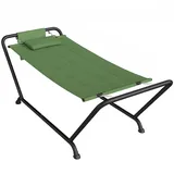 Gartenhängematte Mit Gestell, Seitentasche Und Kopfstütze, Aus Metall Und Polyester, 237 X 90 X 92 Cm, Dunkelgrün