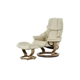 Stressless Relaxsessel Reno Leder 79 x 108 x 75 cm Creme mit Hocker