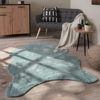 Paco Home Waschbarer Teppich Wohnzimmer Schlafzimmer Kurzflor rutschfest Modern Flauschiger Fellteppich Fell Imitat Kunstfell, Grösse:60x90 cm Fell-Form, Farbe:Türkis