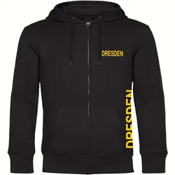 multifanshop Kapuzen Sweatshirt Jacke - Dresden - Brust & Seite - Druck gelb - Sweat
