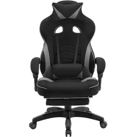 Woltu Gaming Stuhl Racing Stuhl Bürostuhl Chefsessel mit Kopfstütze und Lendenkissen, Fußstütze, Stoff, Grau, BS83gr - Grau