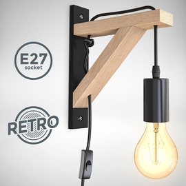 B.K.Licht LED Wandlampe Industriell Metall Holz Edison Vintage Lampe schwarz Filament
